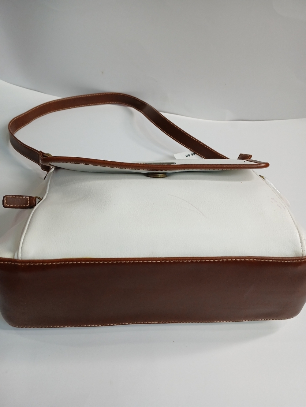 White Shoulder Bag | Strada Handbag | Small Purse | Brown Trim | Classic Style - Picture 4 of 6